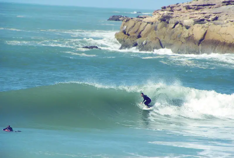 Surfer tucking into a powerful wave on the Agadir coast